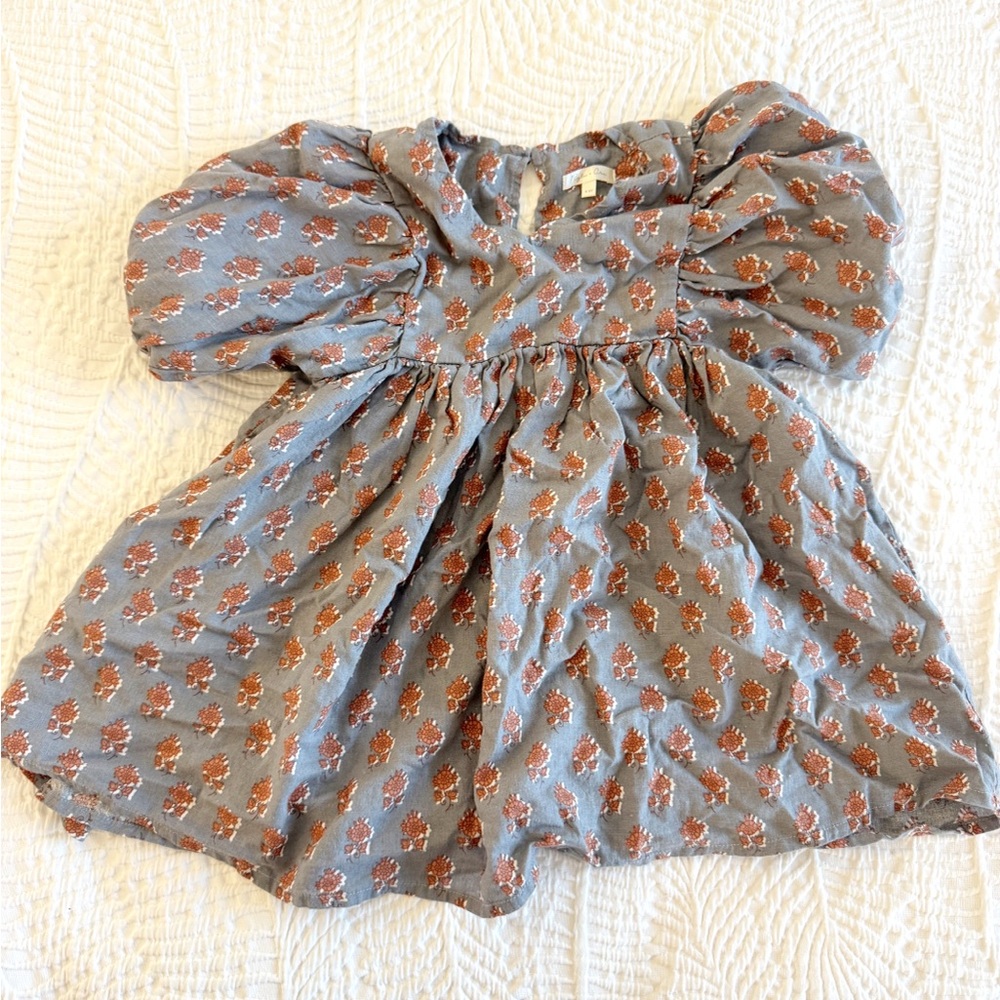 Rylee + Cru Blue and Brown Floral Kids Dress